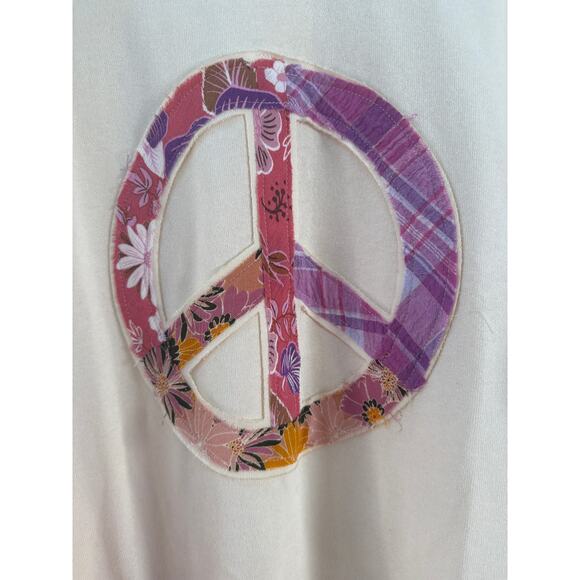 SAGE + FIG Peace Applique Patchwork Plaid Print Sleeves Oversized Boho Small - Picture 4 of 6